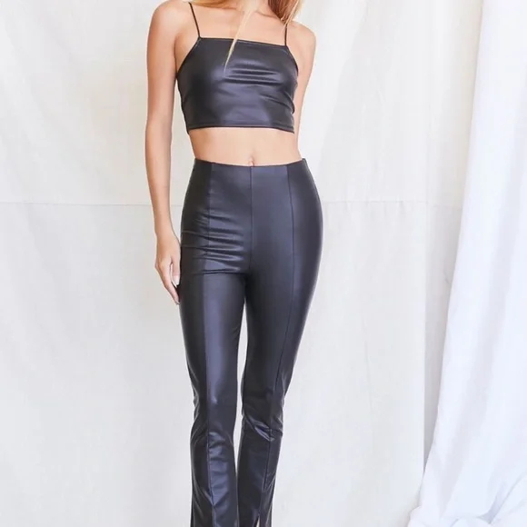 NWT F21 faux leather cami and split pant set Black Size: L